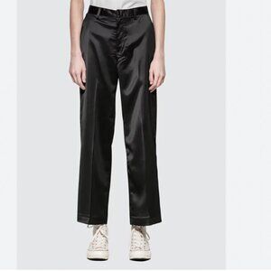 X-GIRL BLACK SATIN HIGH WAIST WIDE PLEATED LEG PANTS - XS